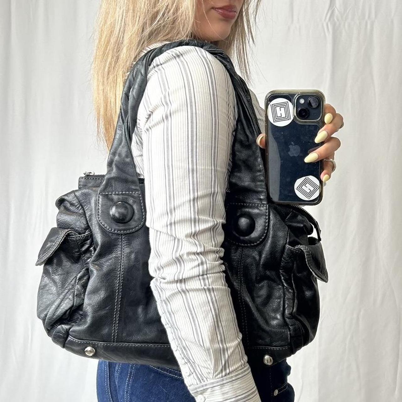 Vintage y2k style black distressed slouchy leather handbag