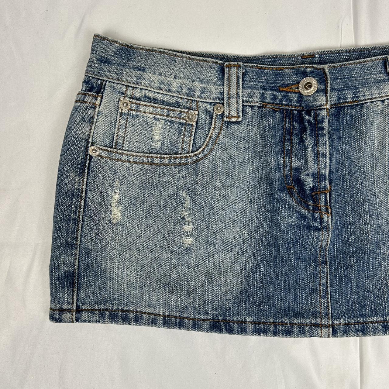 Vintage y2k style denim distressed mini skirt