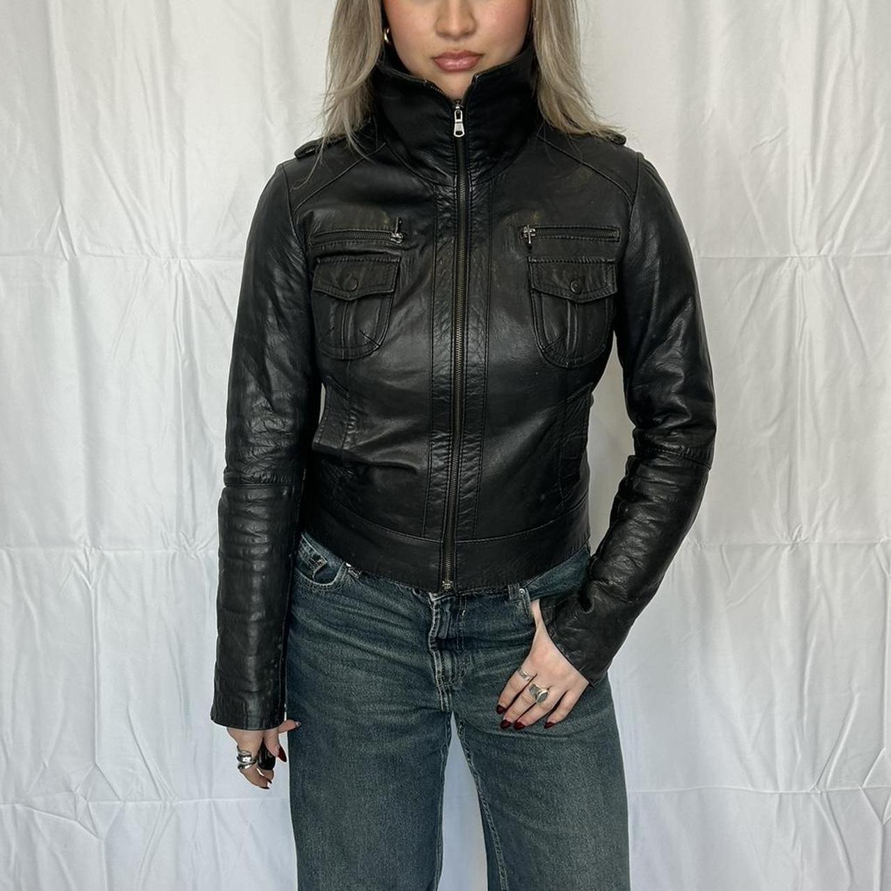 Vintage y2k style black leather jacket