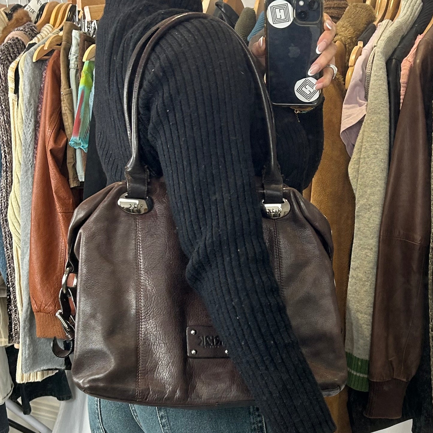 Vintage y2k style brown leather shoulder bag