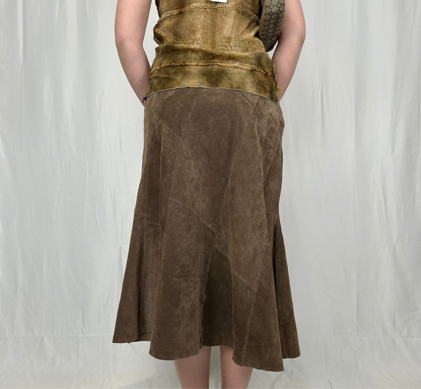 Vintage y2k style brown suede long skirt