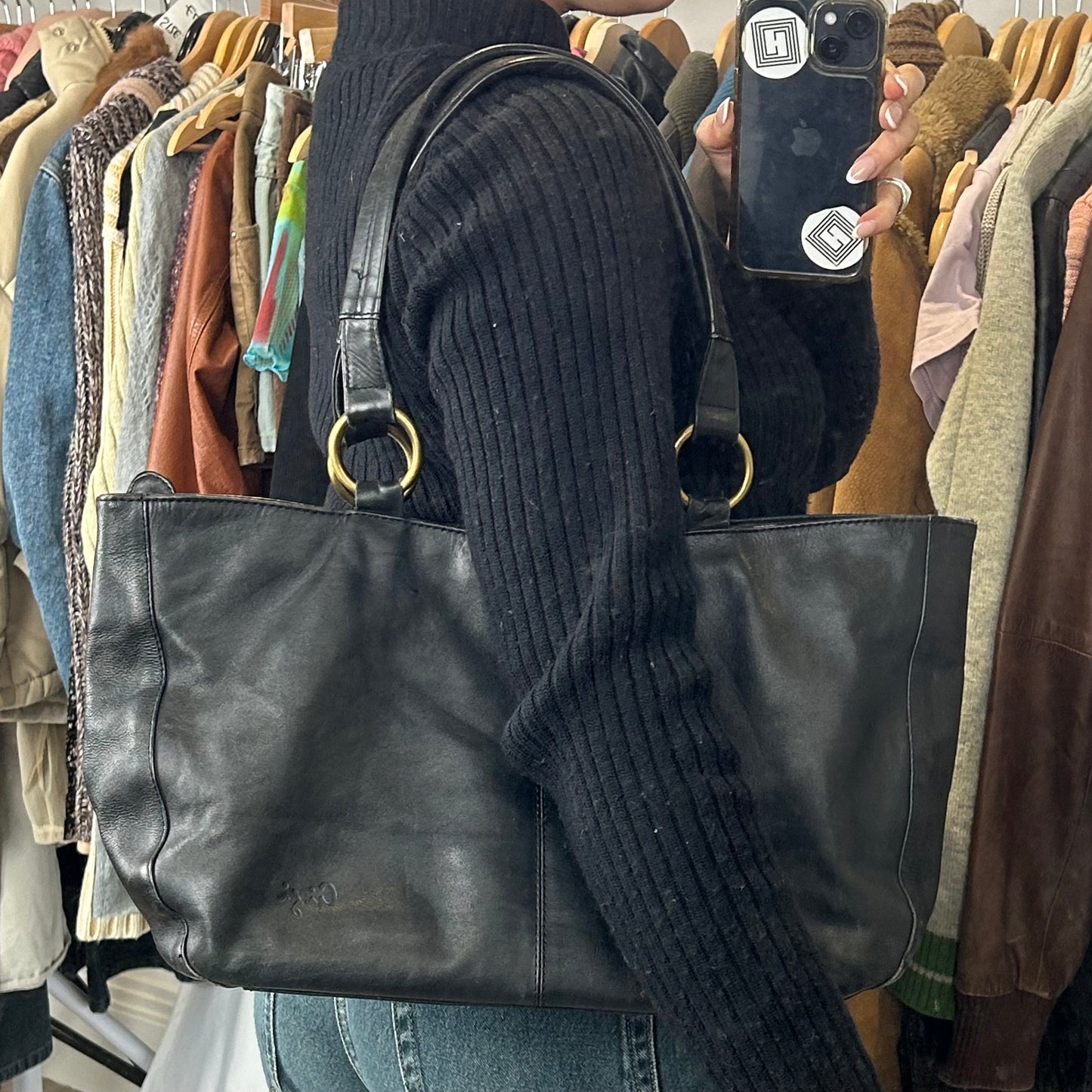 Vintage y2k style black leather shoulder bag