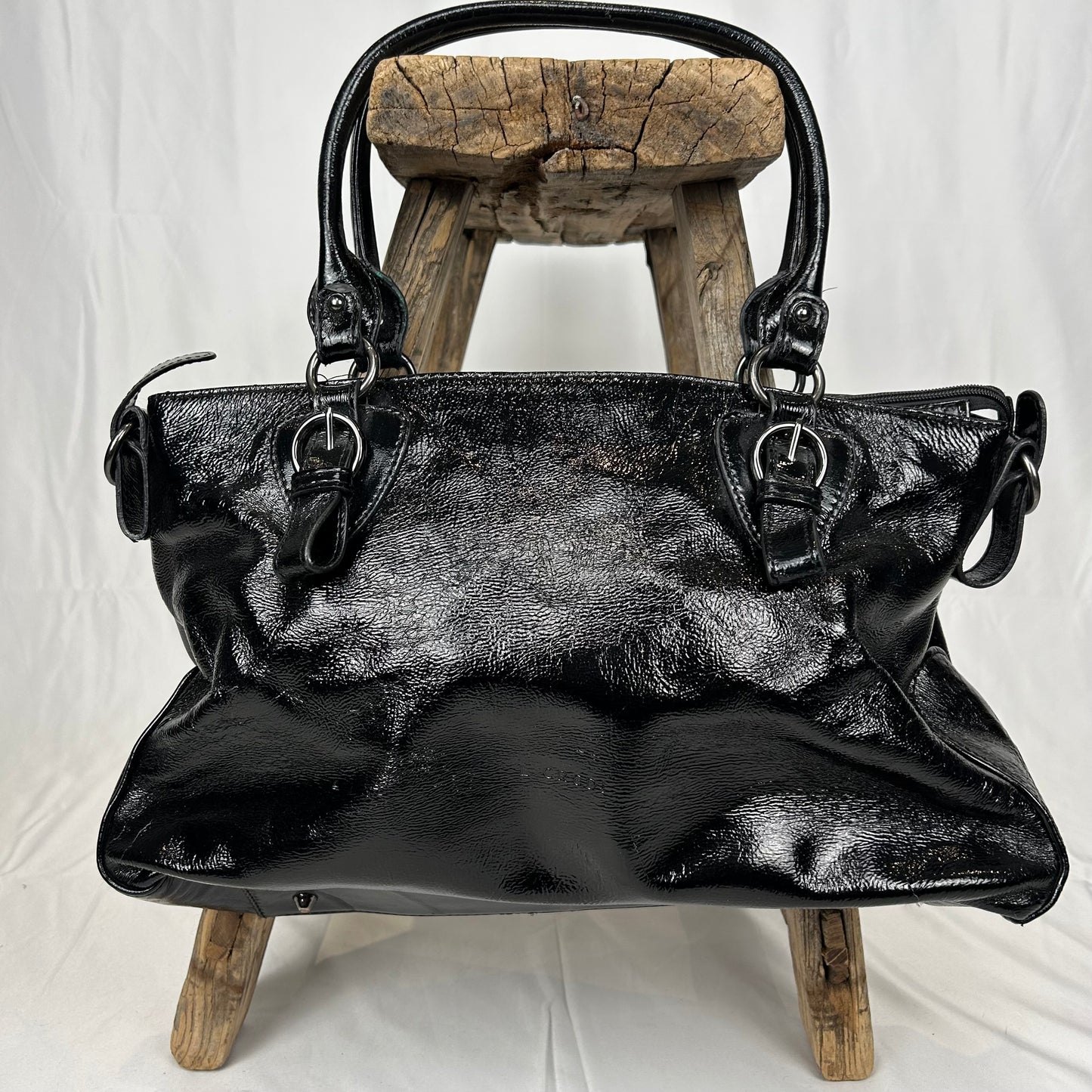 Vintage y2k style black patent leather shoulder bag