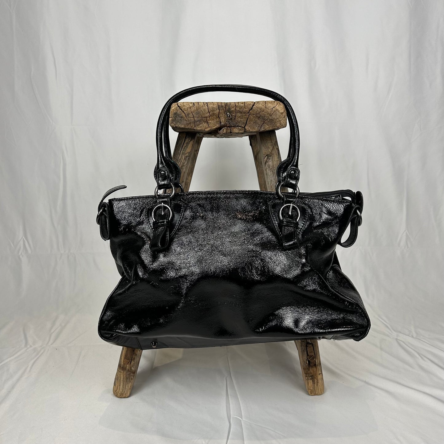 Vintage y2k style black patent leather shoulder bag
