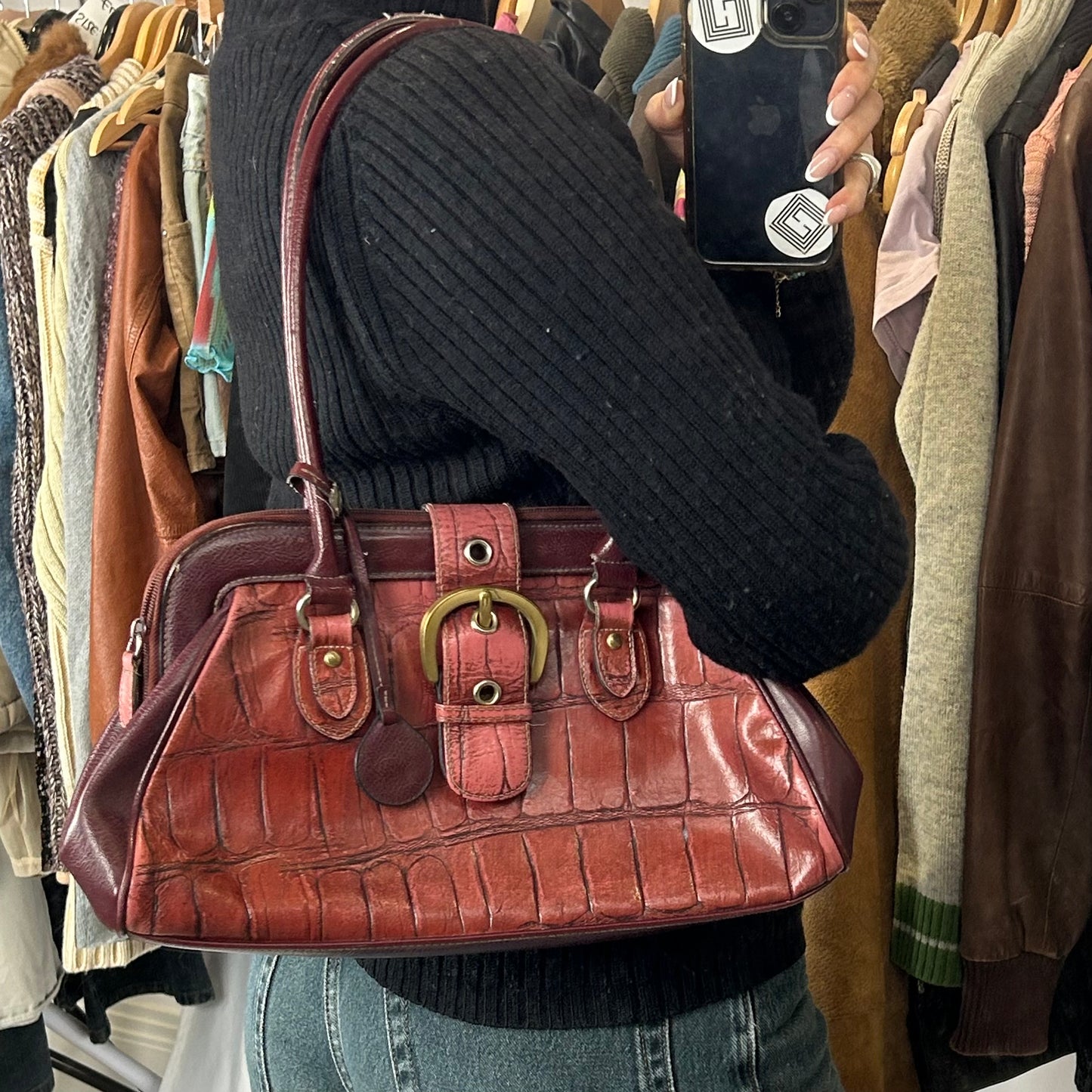 Vintage y2k style croc effect leather shoulder bag