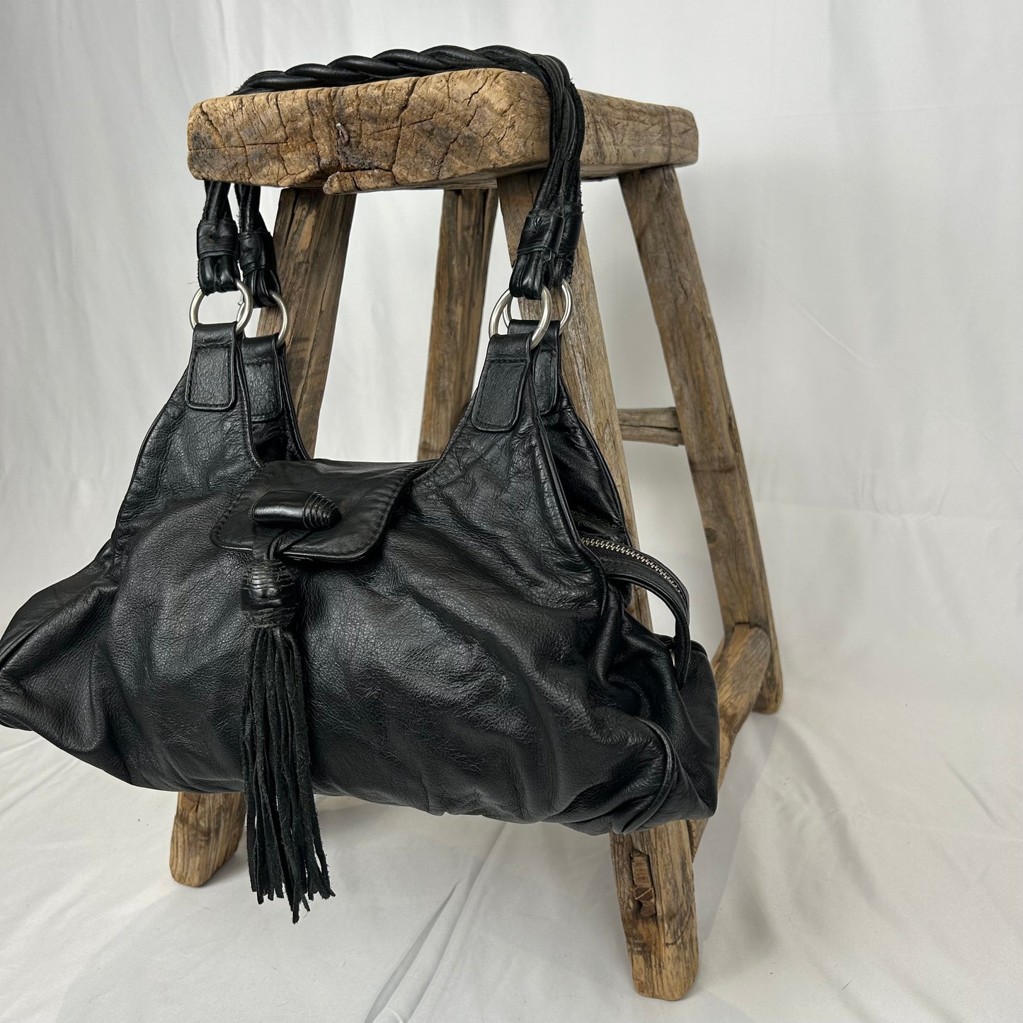 Vintage y2k style black slouchy leather shoulder bag