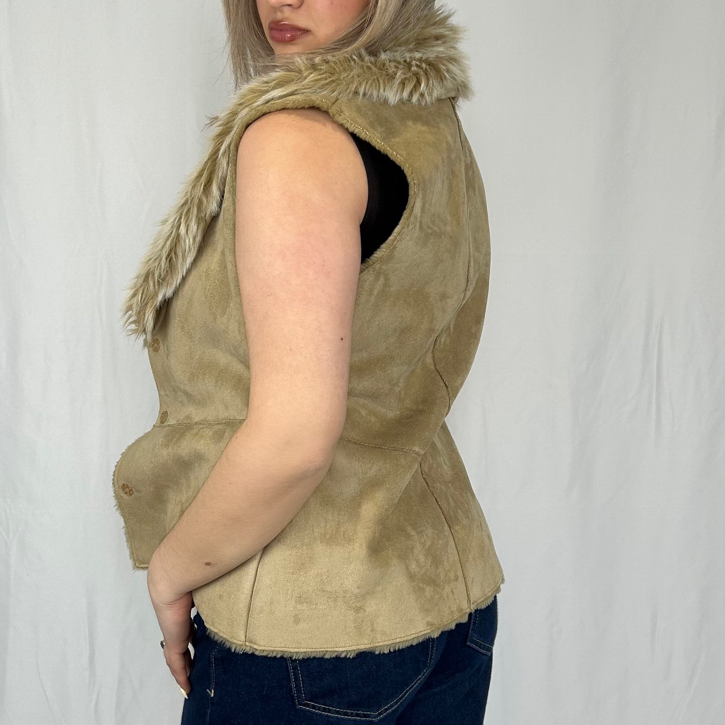 Vintage y2k style cream faux fur gilet