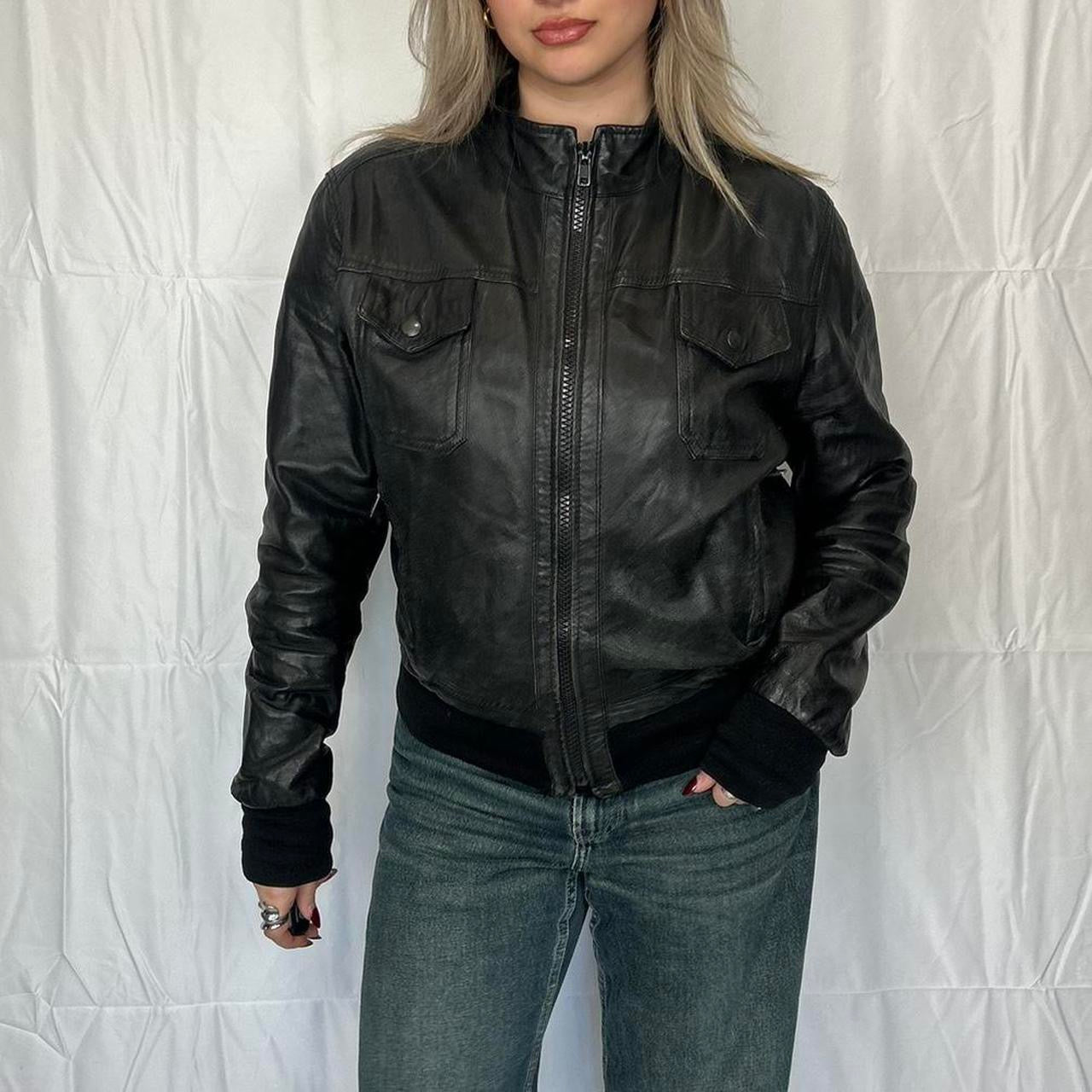 Vintage y2k style black leather moto jacket