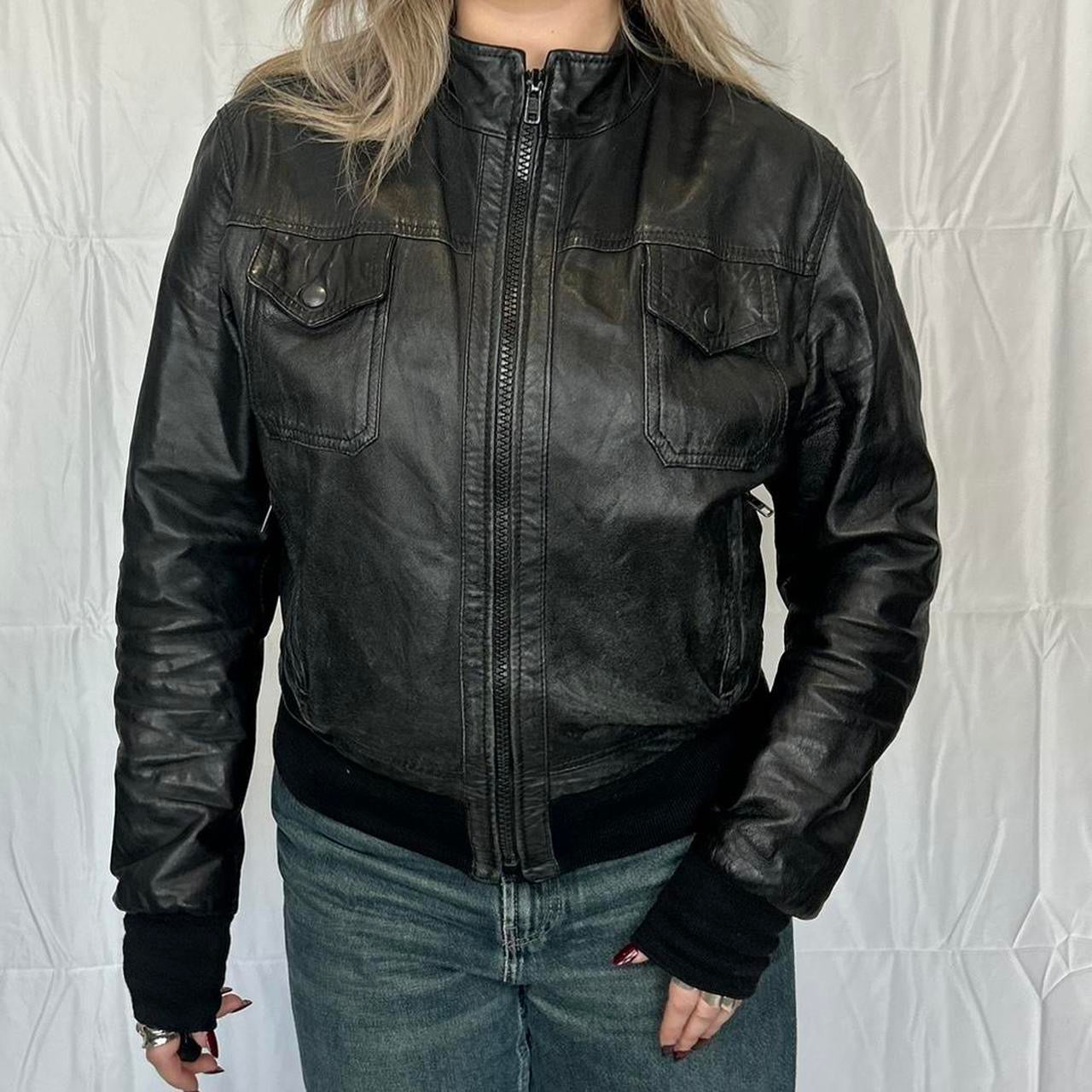 Vintage y2k style black leather moto jacket