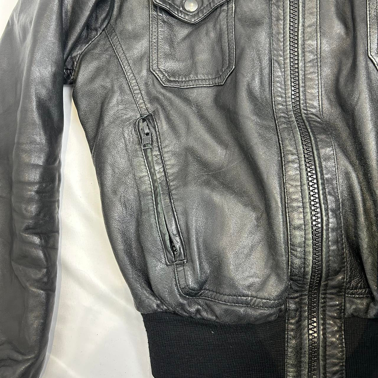 Vintage y2k style black leather moto jacket