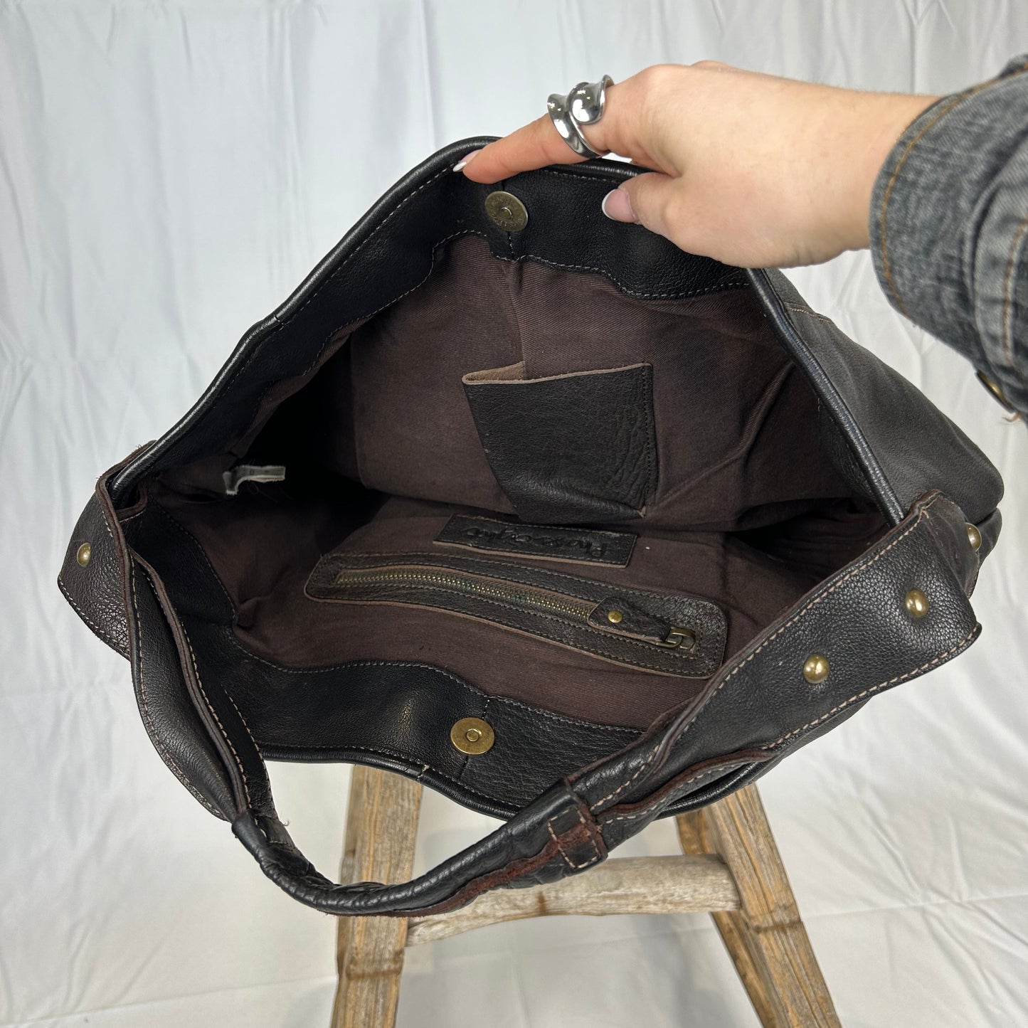 Vintage y2k style slouchy black hobo leather bag