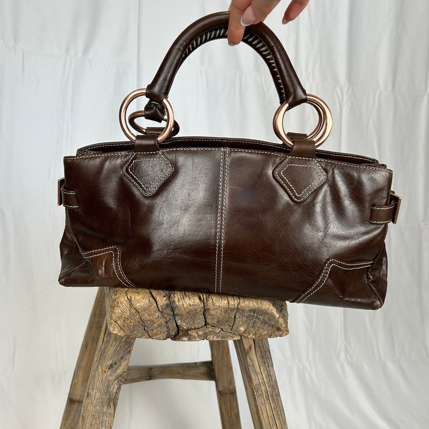 Vintage y2k style brown leather handbag
