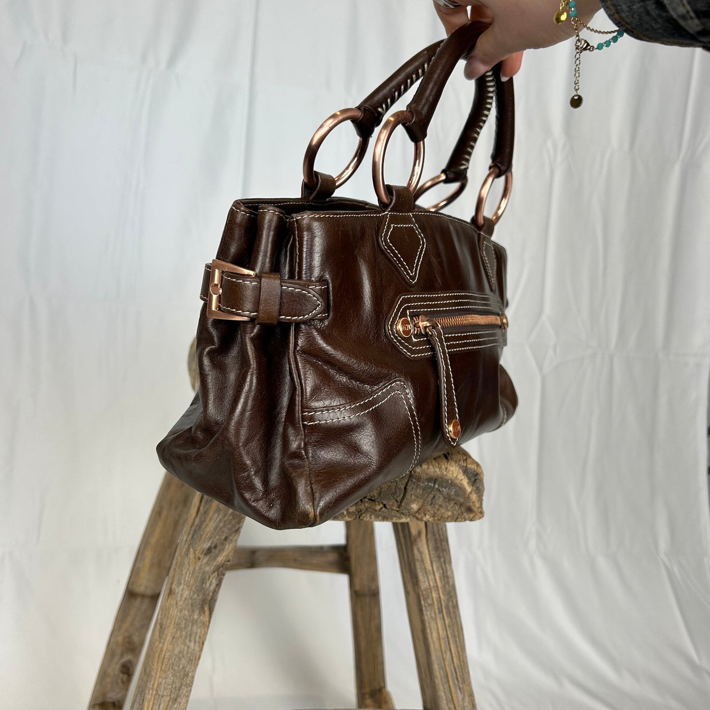Vintage y2k style brown leather handbag