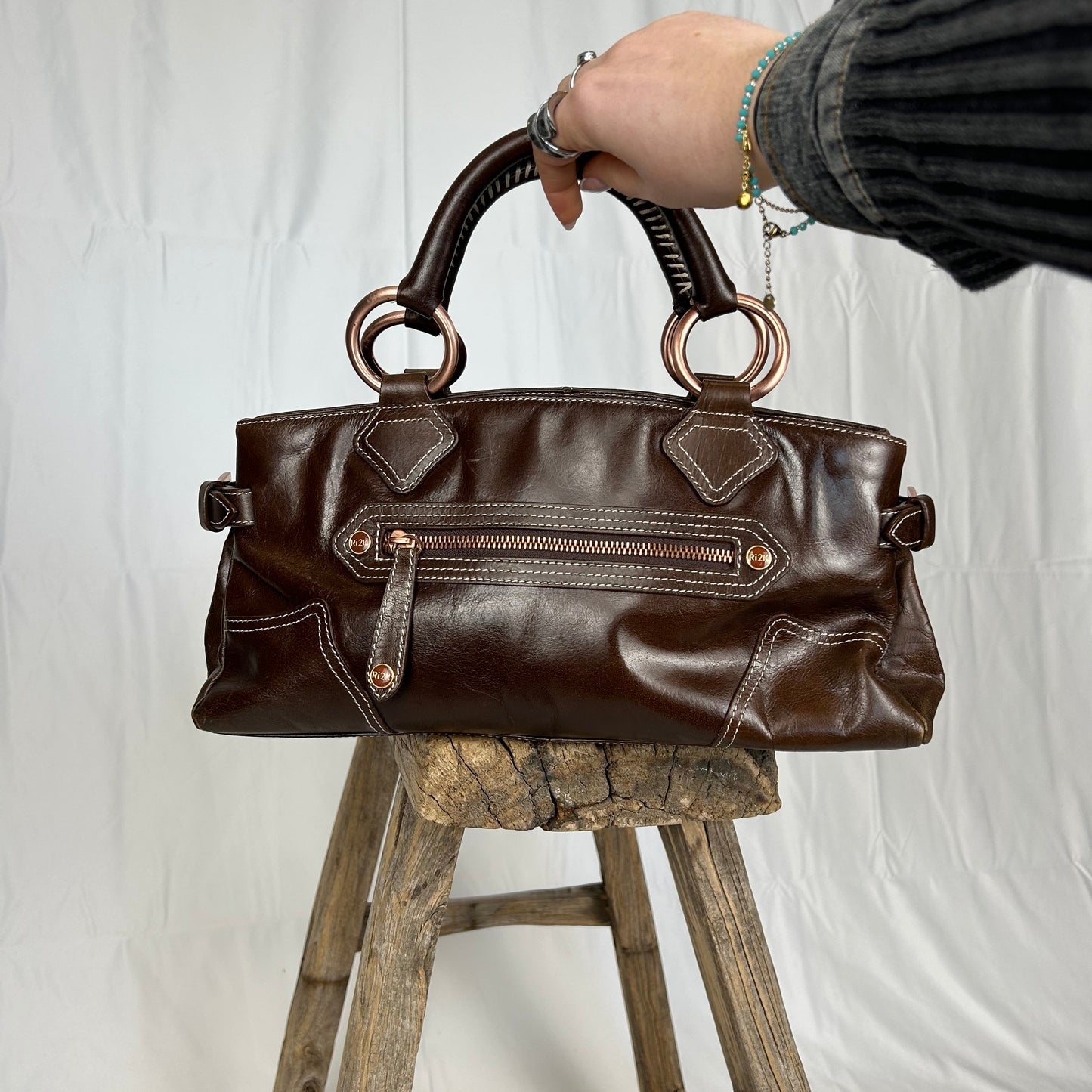 Vintage y2k style brown leather handbag