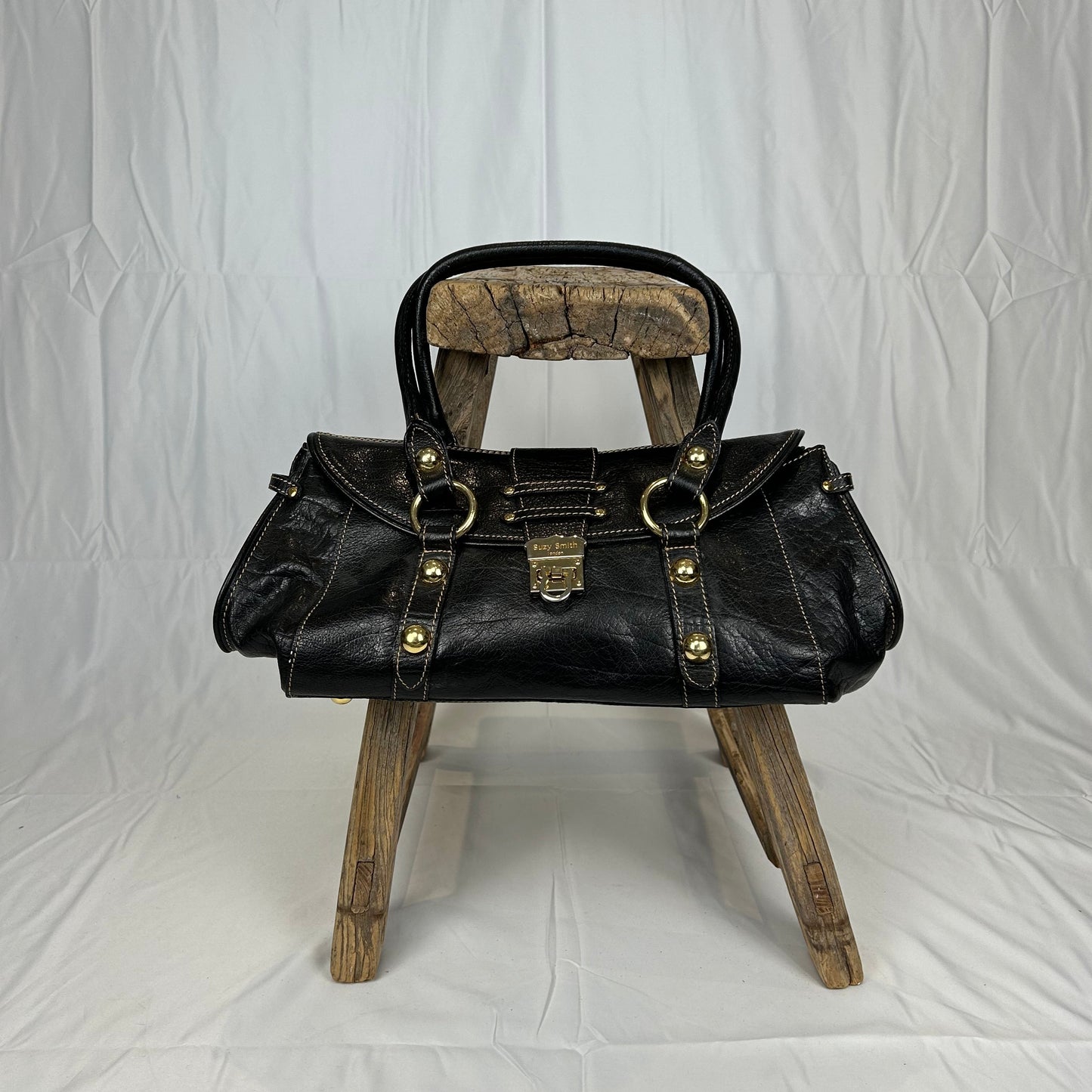 Vintage y2k style black leather shoulder bag