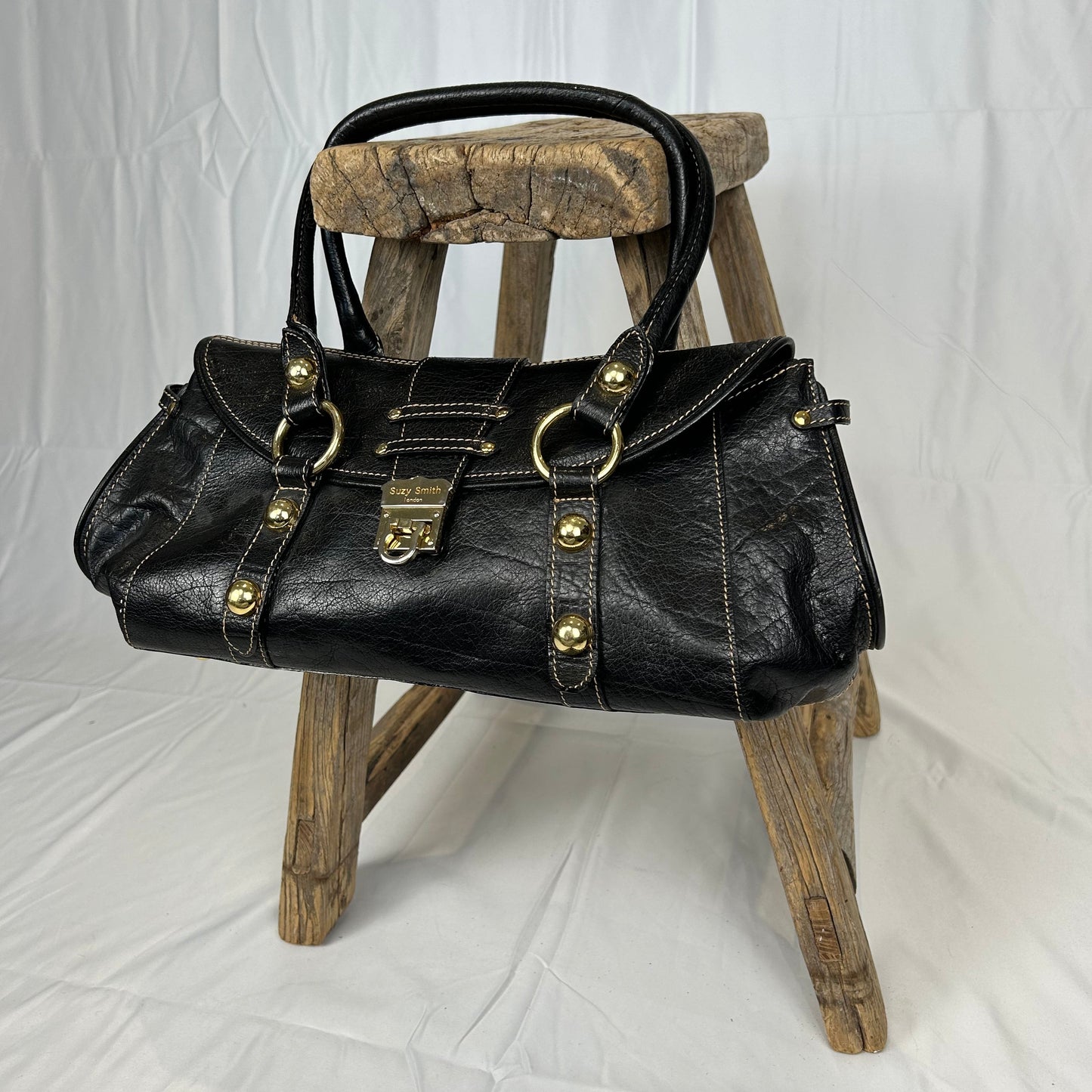 Vintage y2k style black leather shoulder bag