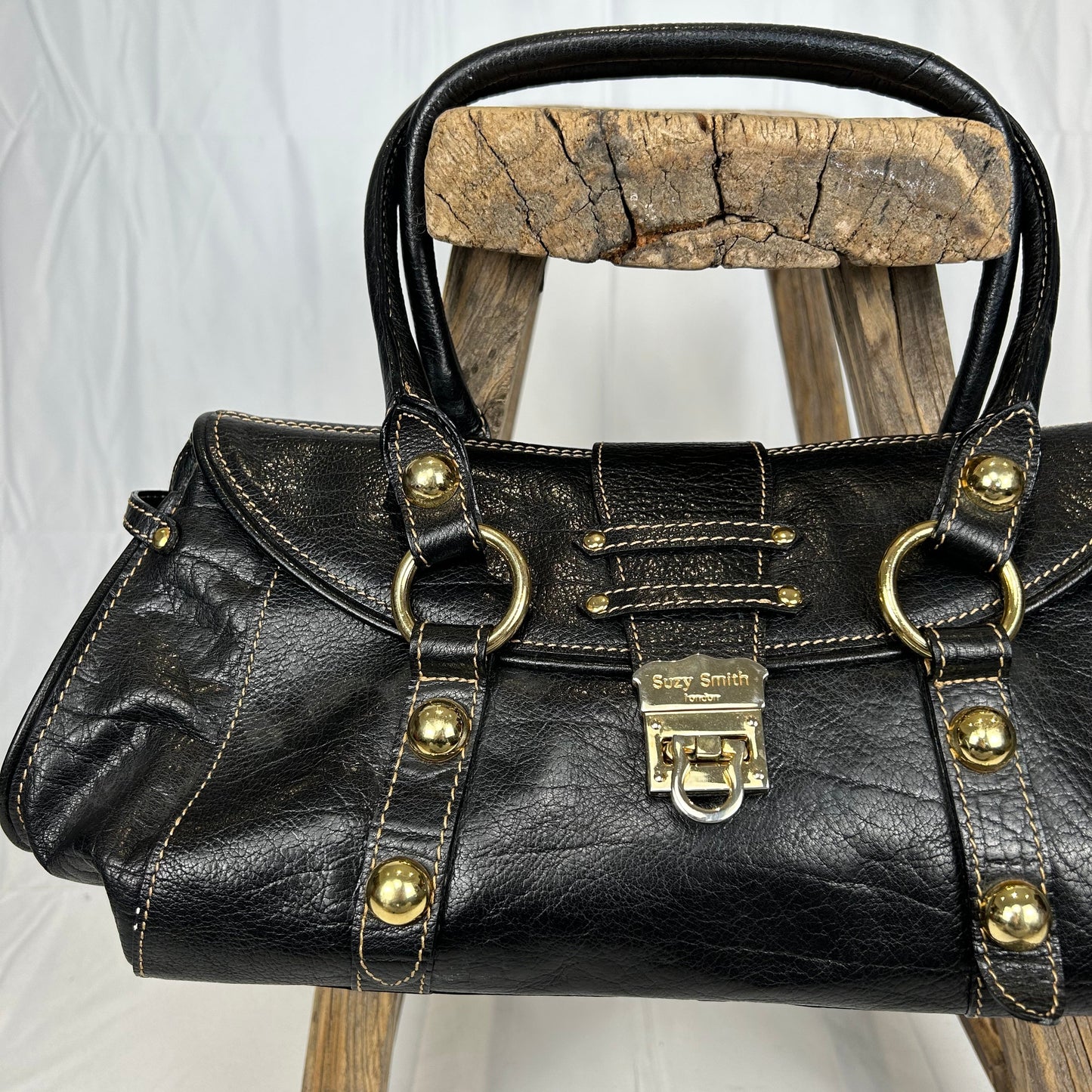 Vintage y2k style black leather shoulder bag