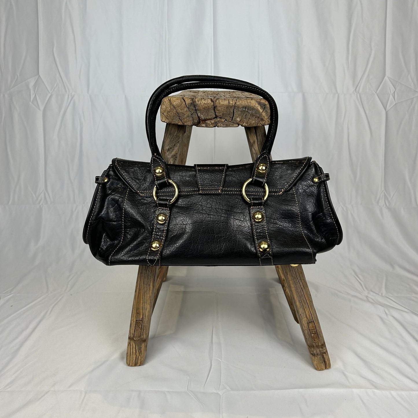Vintage y2k style black leather shoulder bag