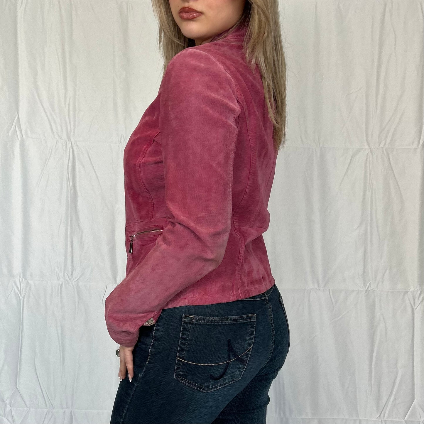Vintage y2k style pink suede leather jacket