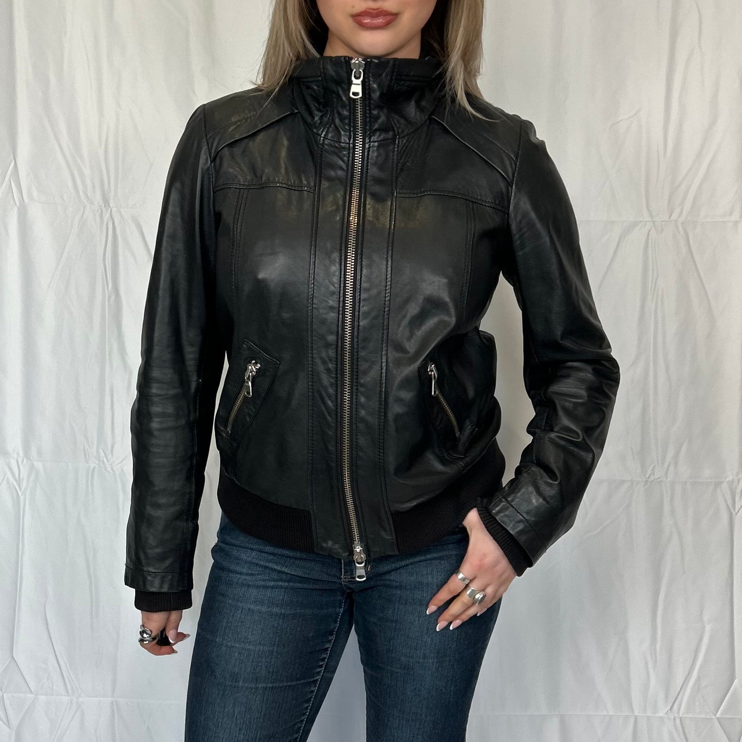 Vintage y2k style black slouchy leather jacket