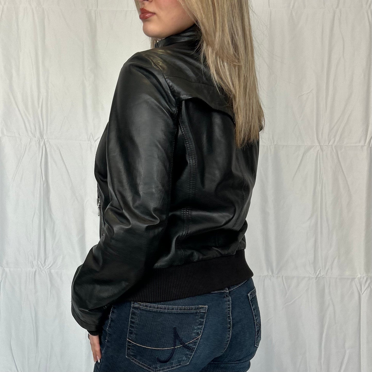 Vintage y2k style black slouchy leather jacket