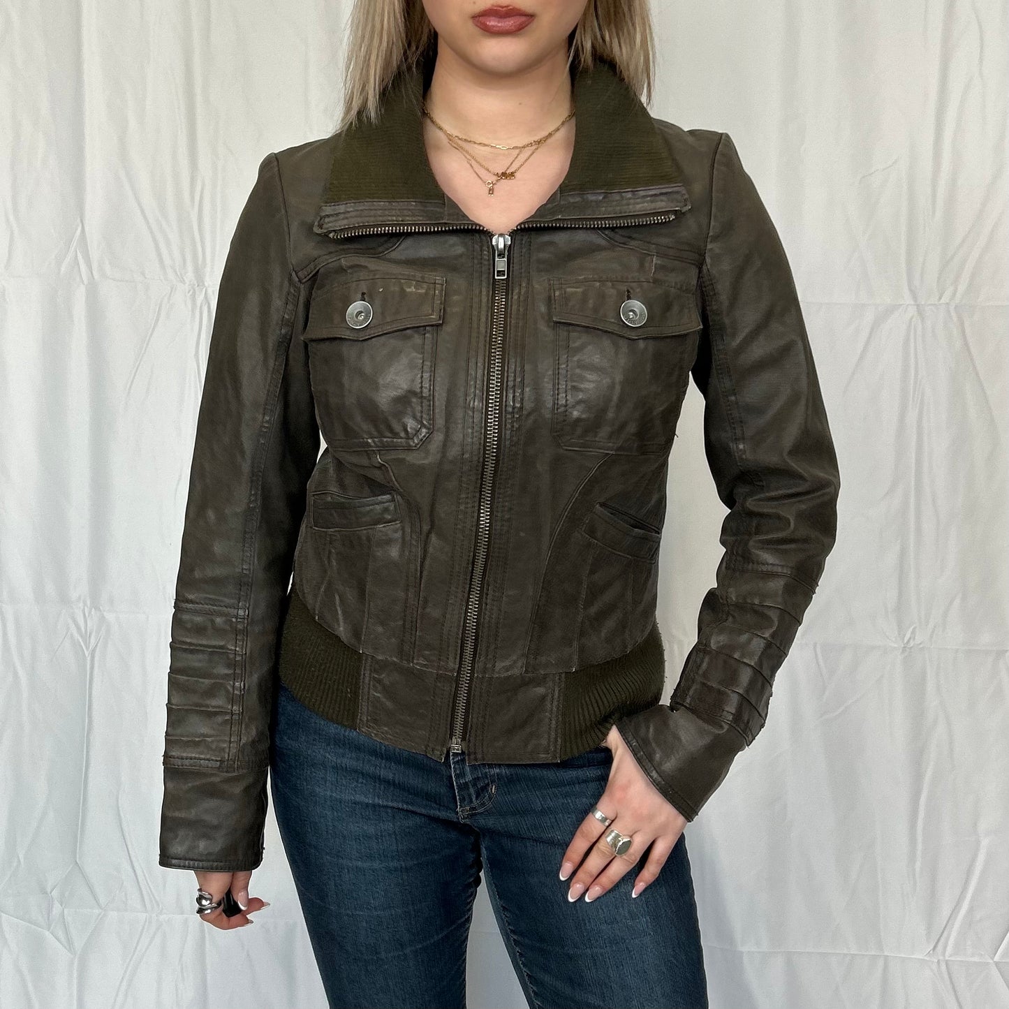 Vintage y2k style brown leather jacket
