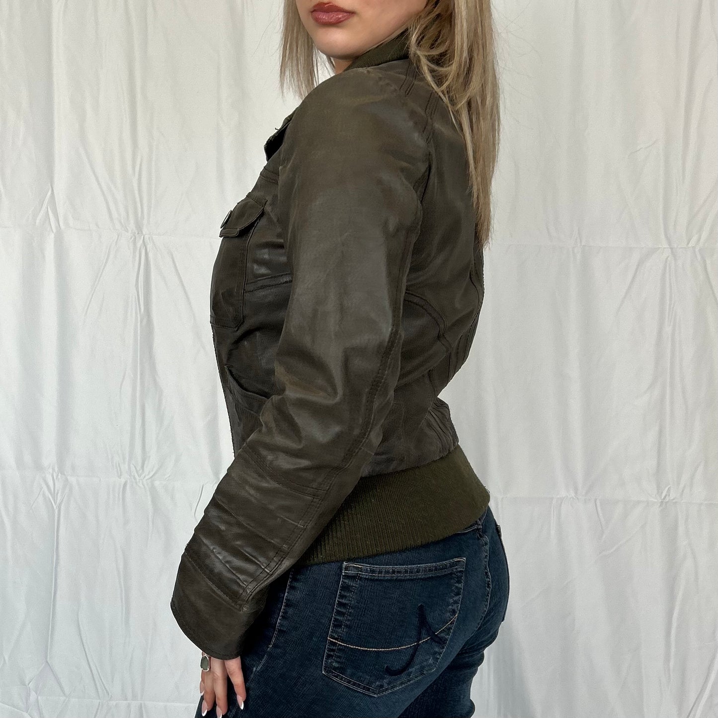 Vintage y2k style brown leather jacket