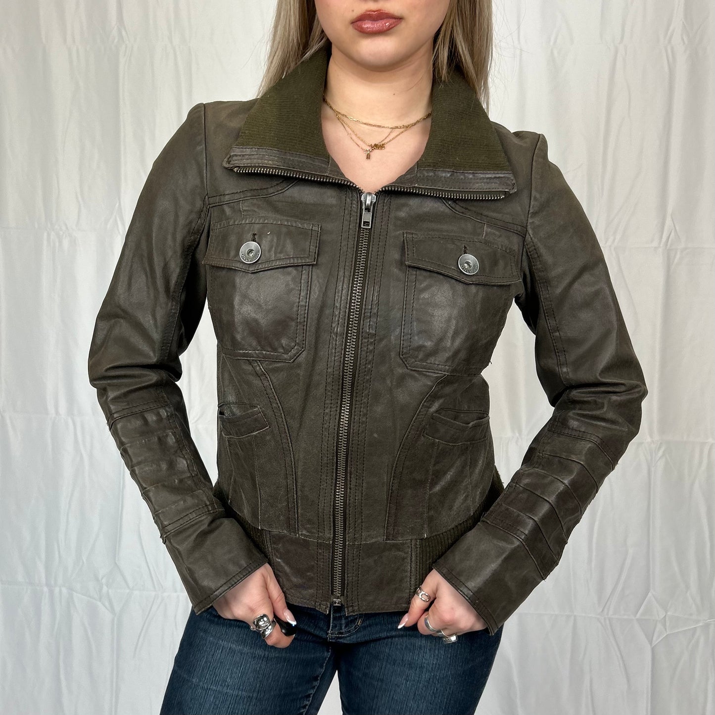 Vintage y2k style brown leather jacket