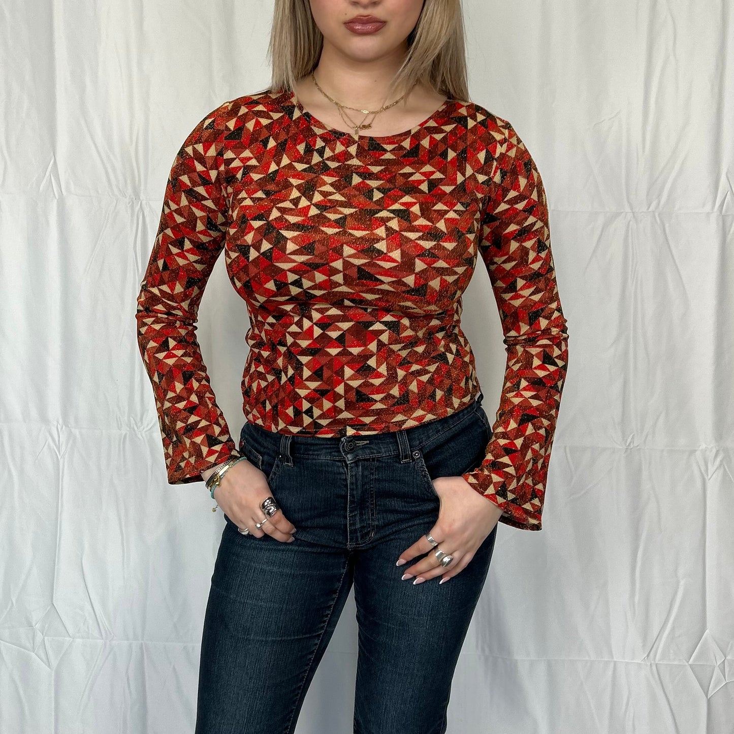 Vintage y2k style retro geometric long sleeve top