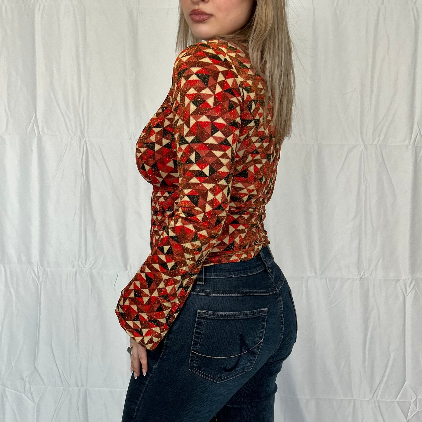 Vintage y2k style retro geometric long sleeve top