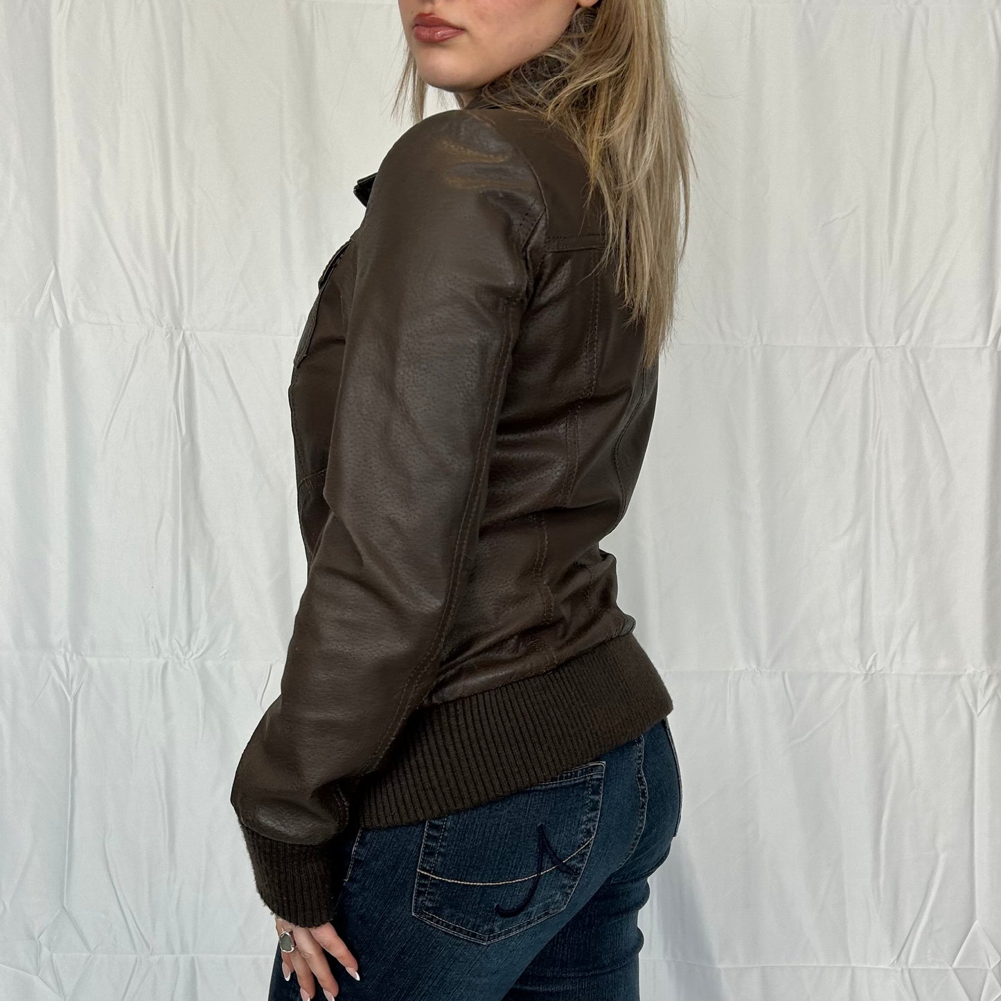 Vintage y2k style brown leather ribbed jacket