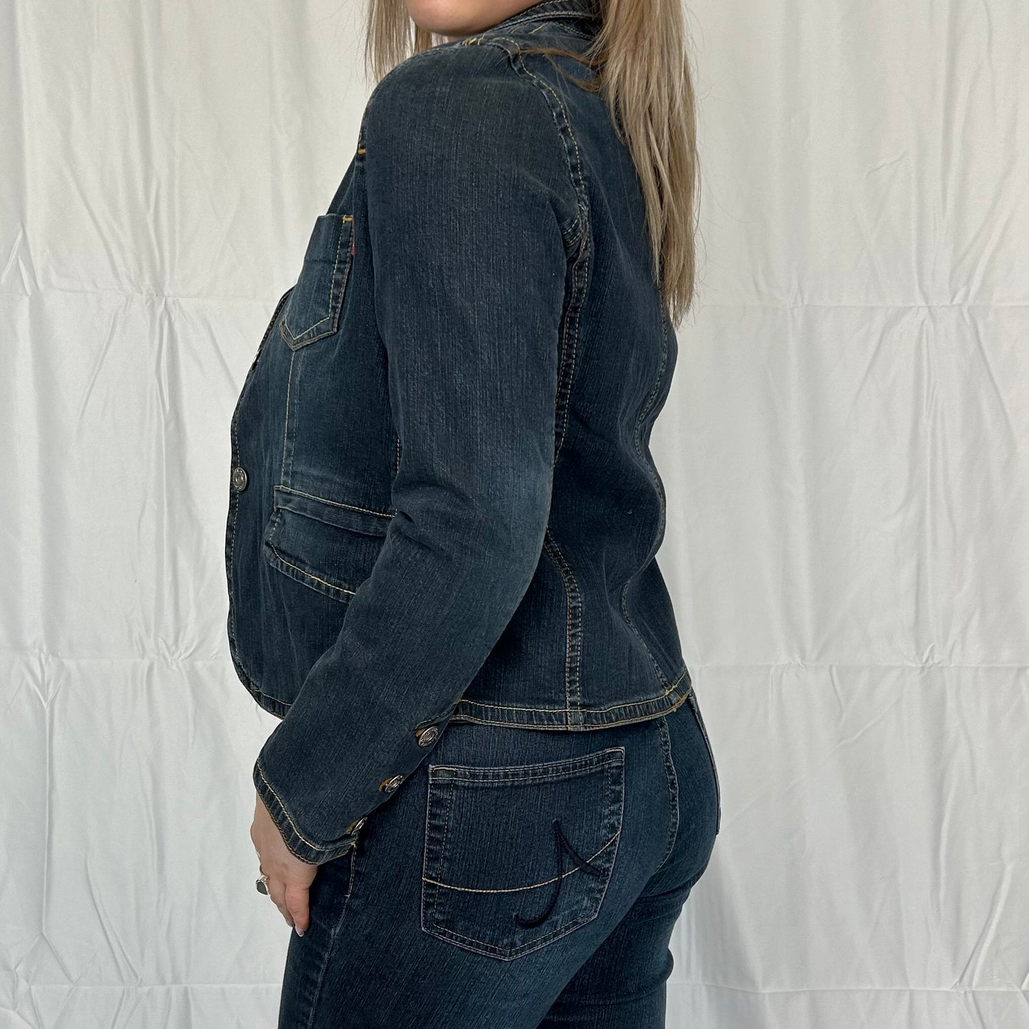 Vintage y2k style dark wash denim jacket