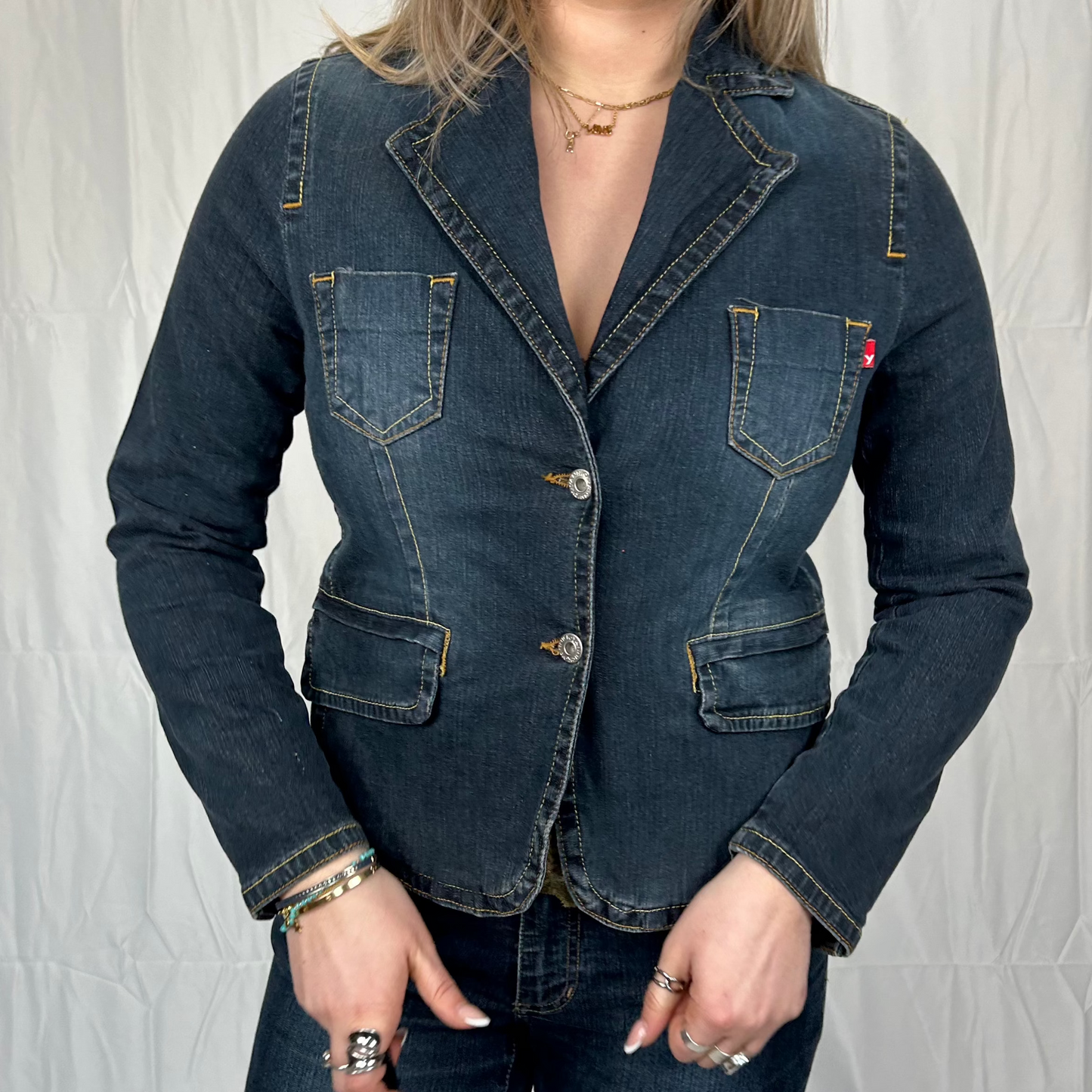 Vintage y2k style dark wash denim jacket