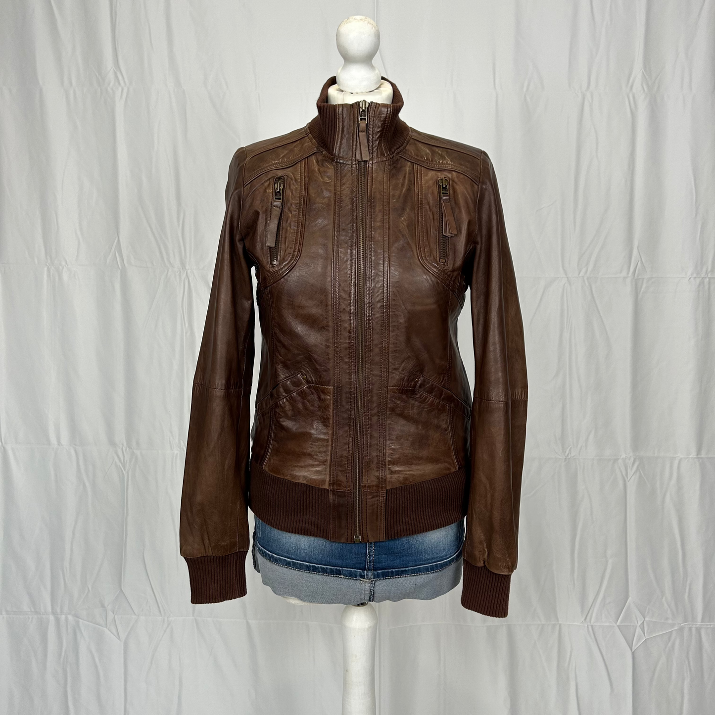 Vintage y2k style brown slouchy leather jacket