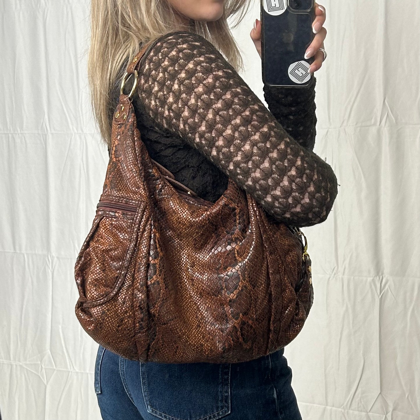 Vintage y2k style snakeskin faux leather handbag