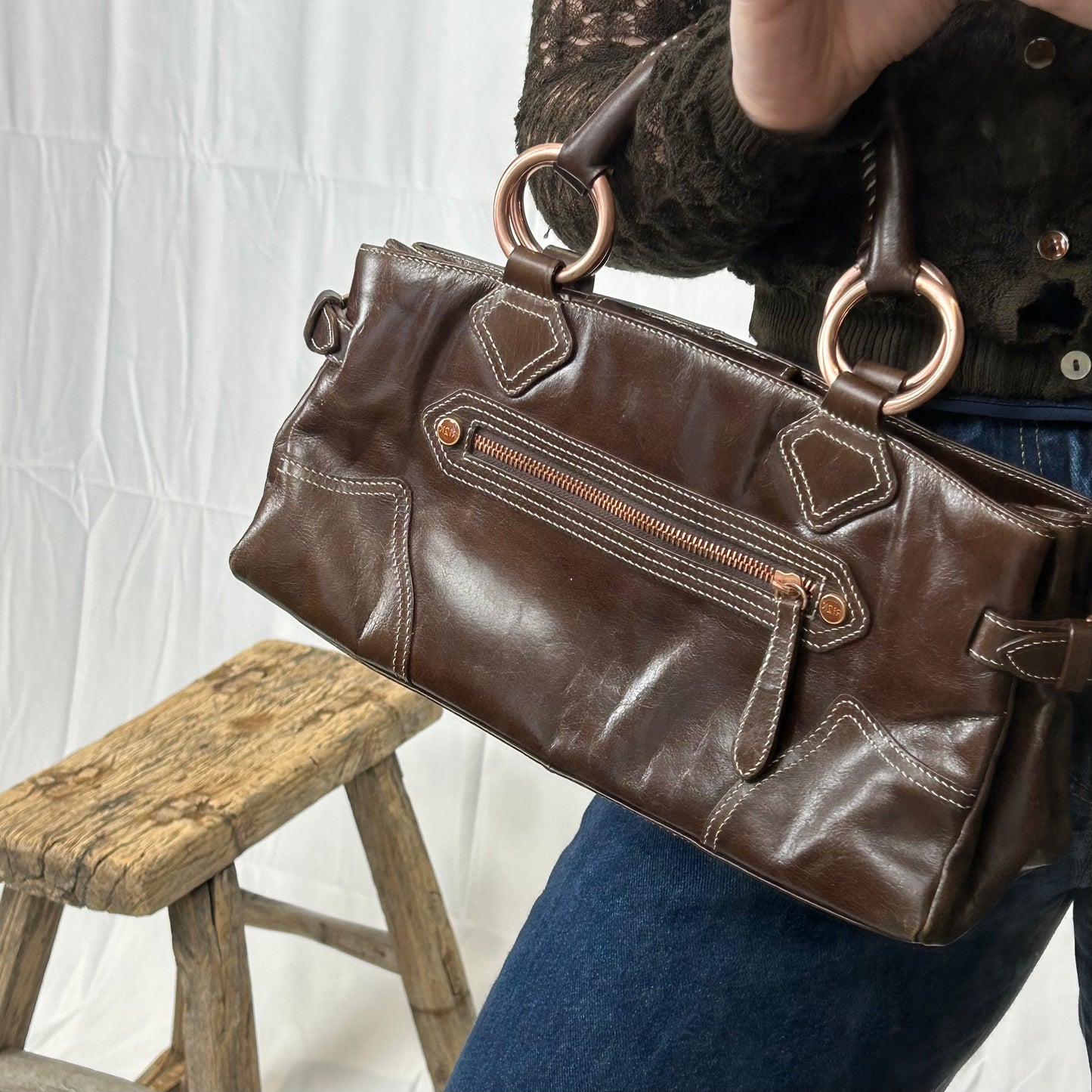 Vintage y2k style brown leather handbag