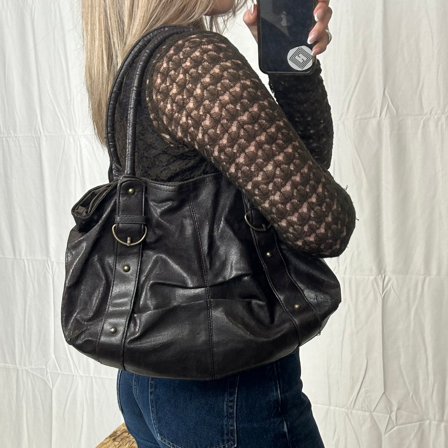 Vintage y2k style brown faux leather handbag
