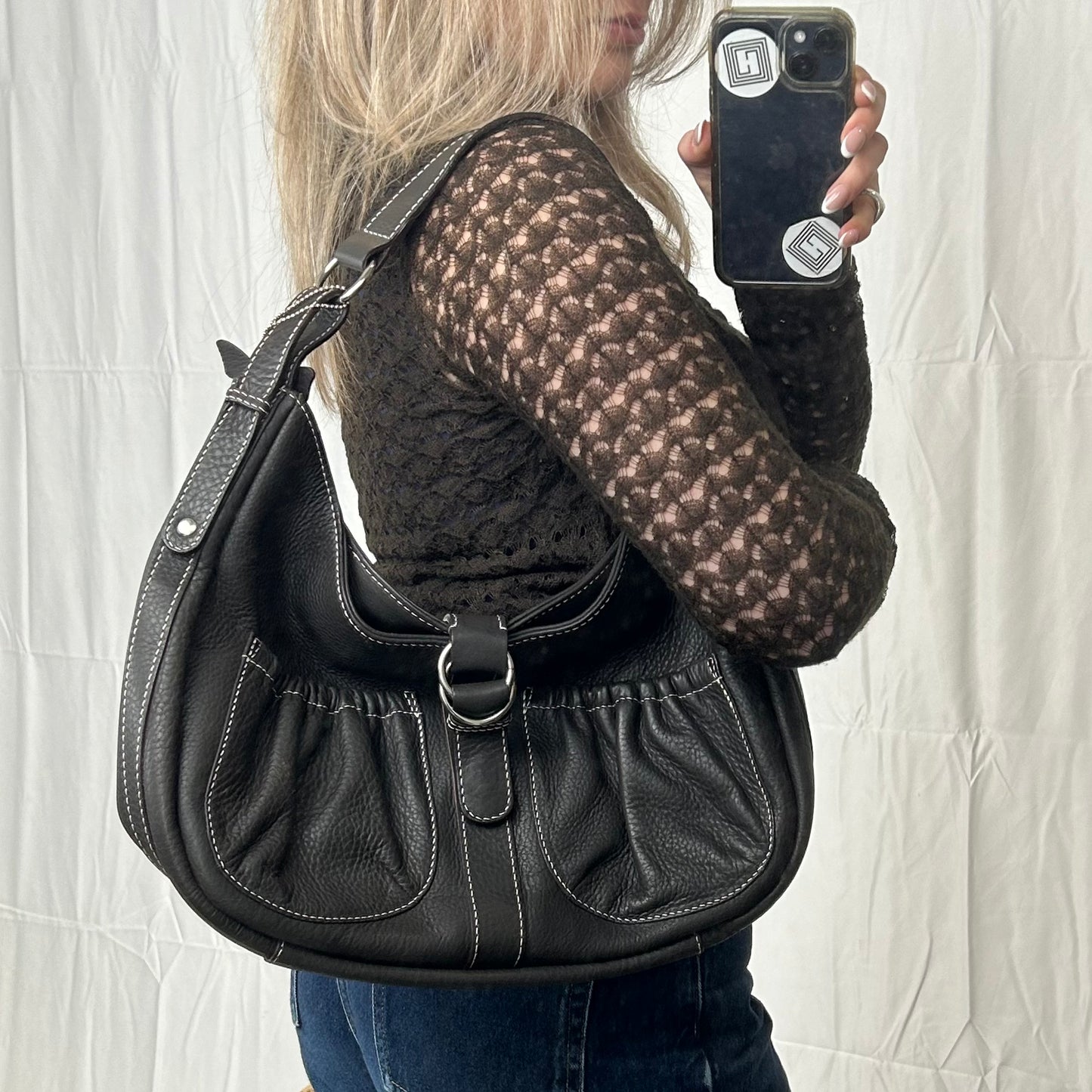 Vintage y2k style dark brown leather handbag