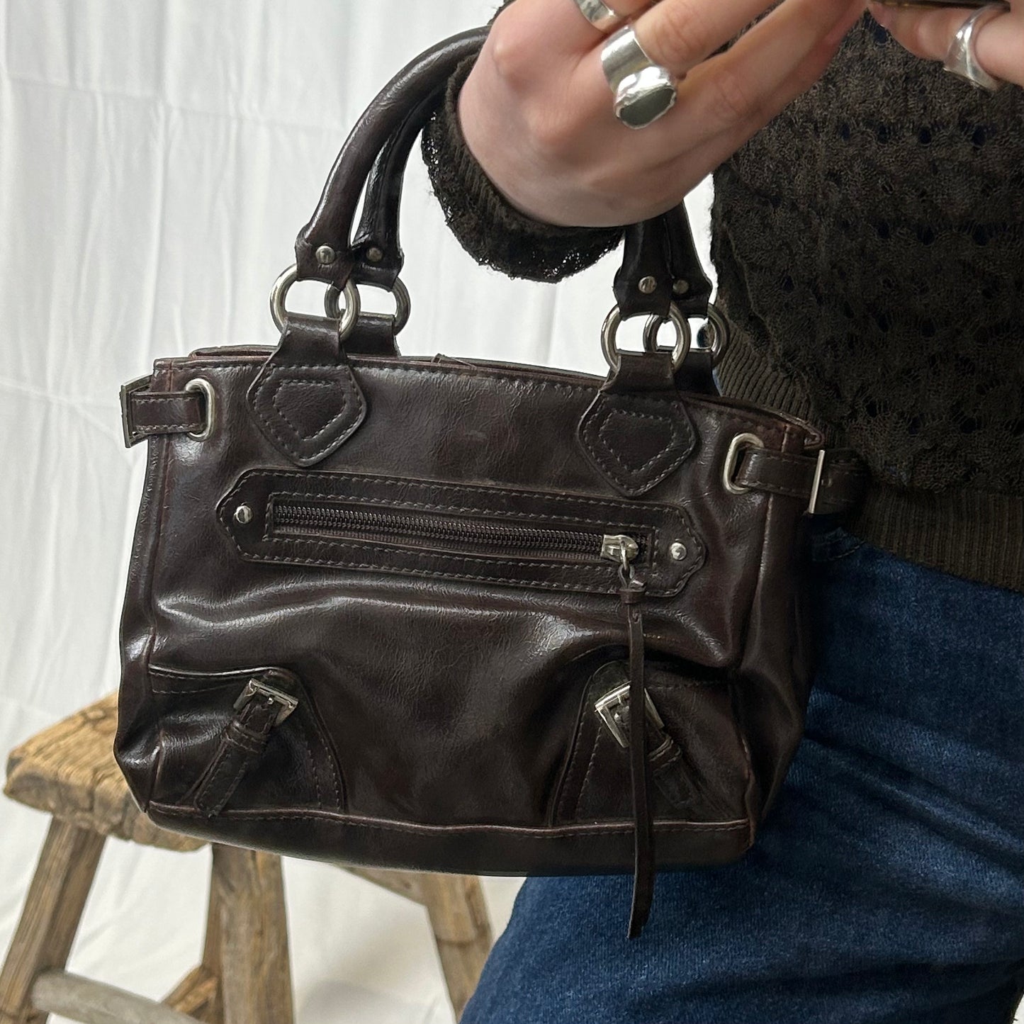 Vintage y2k style mini brown faux leather handbag