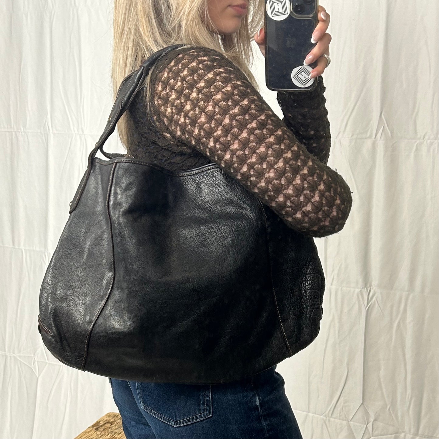 Vintage y2k style slouchy black hobo leather bag