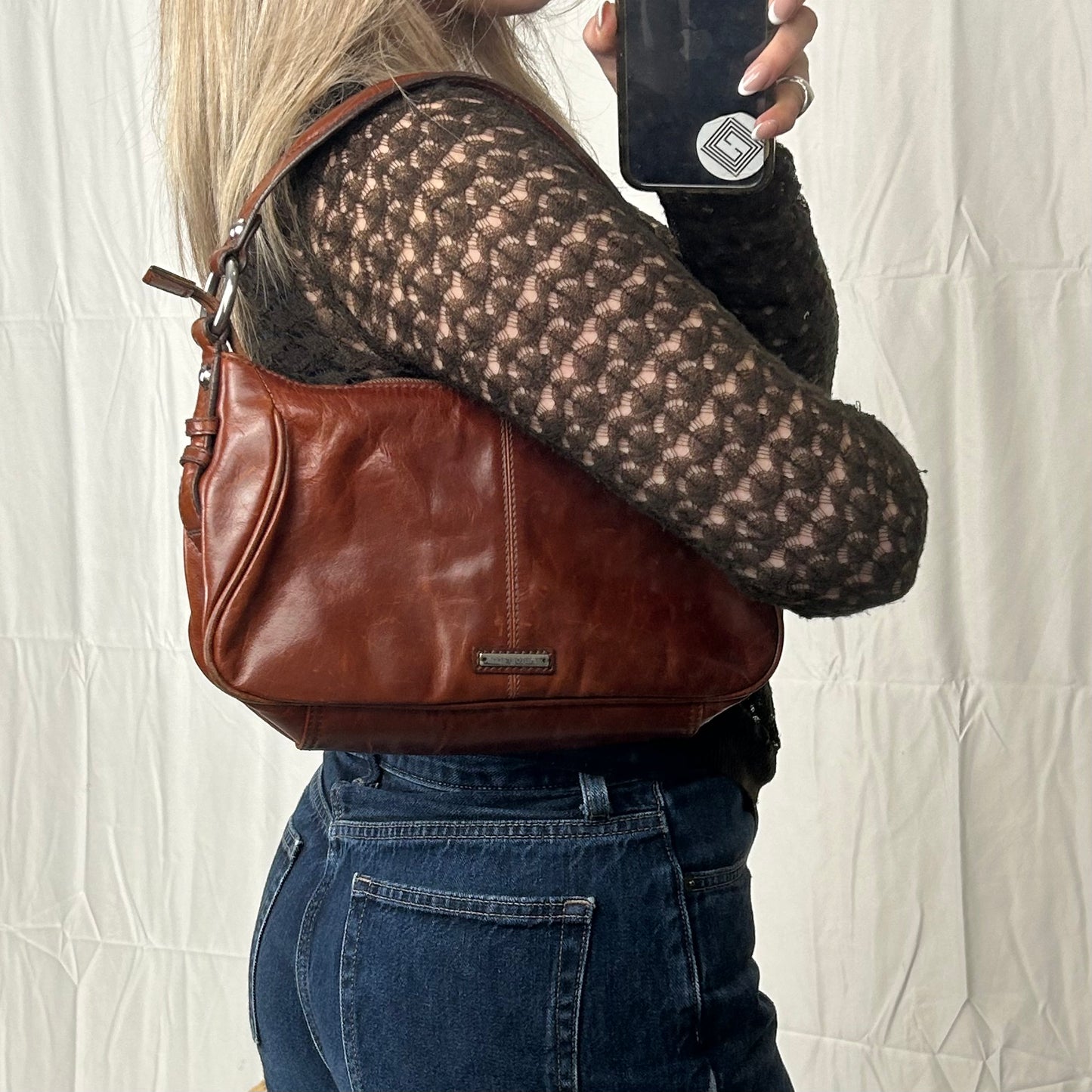 Vintage y2k style brown leather handbag