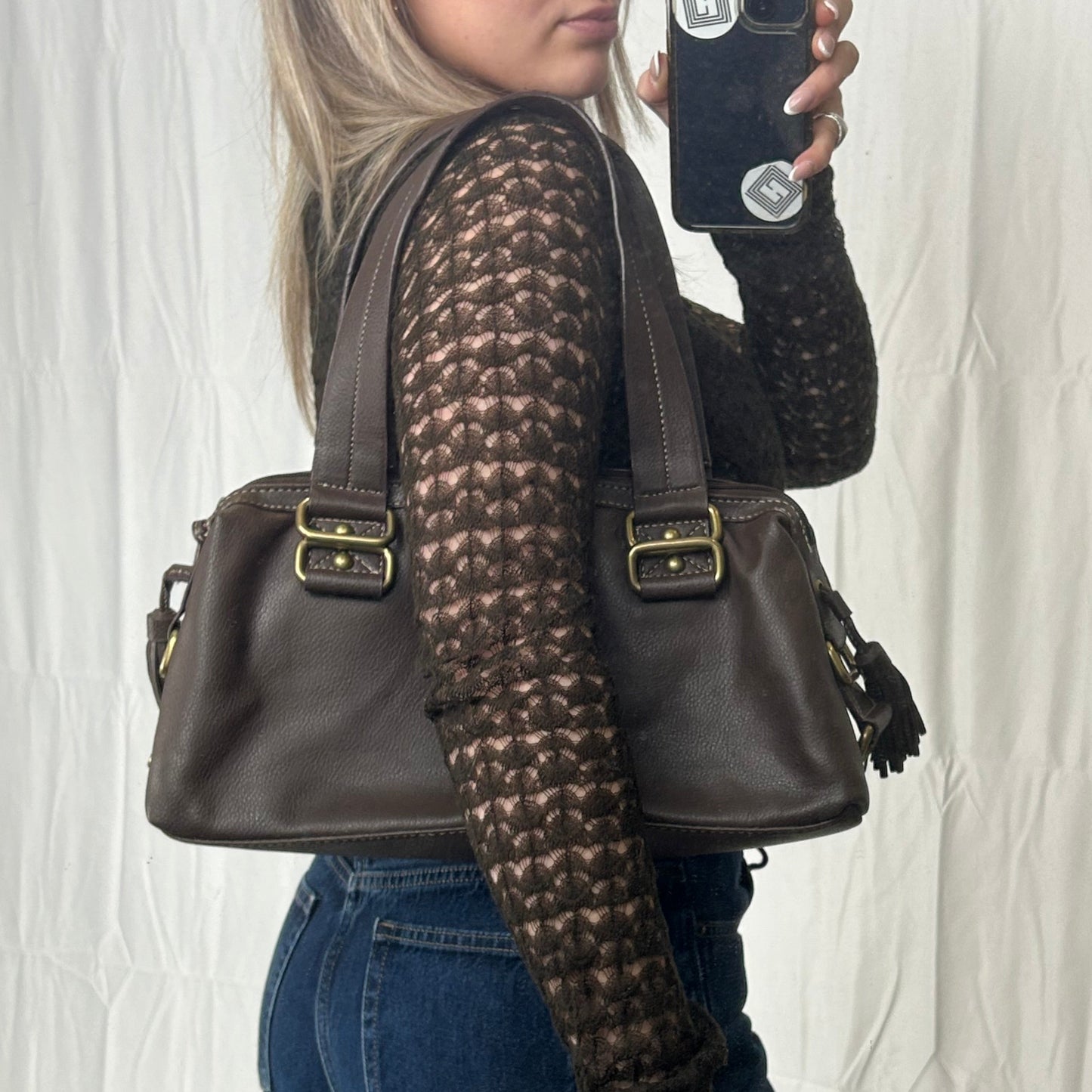 Vintage y2k style dark brown soft leather shoulder bag
