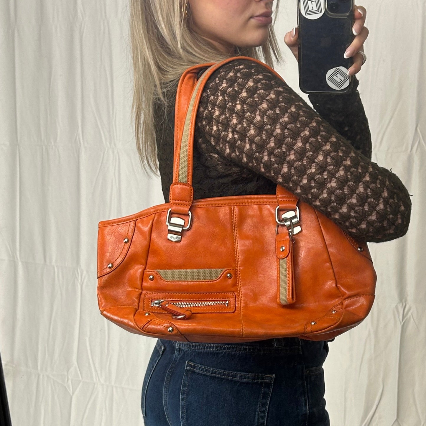 Vintage y2k style orange leather shoulder bag