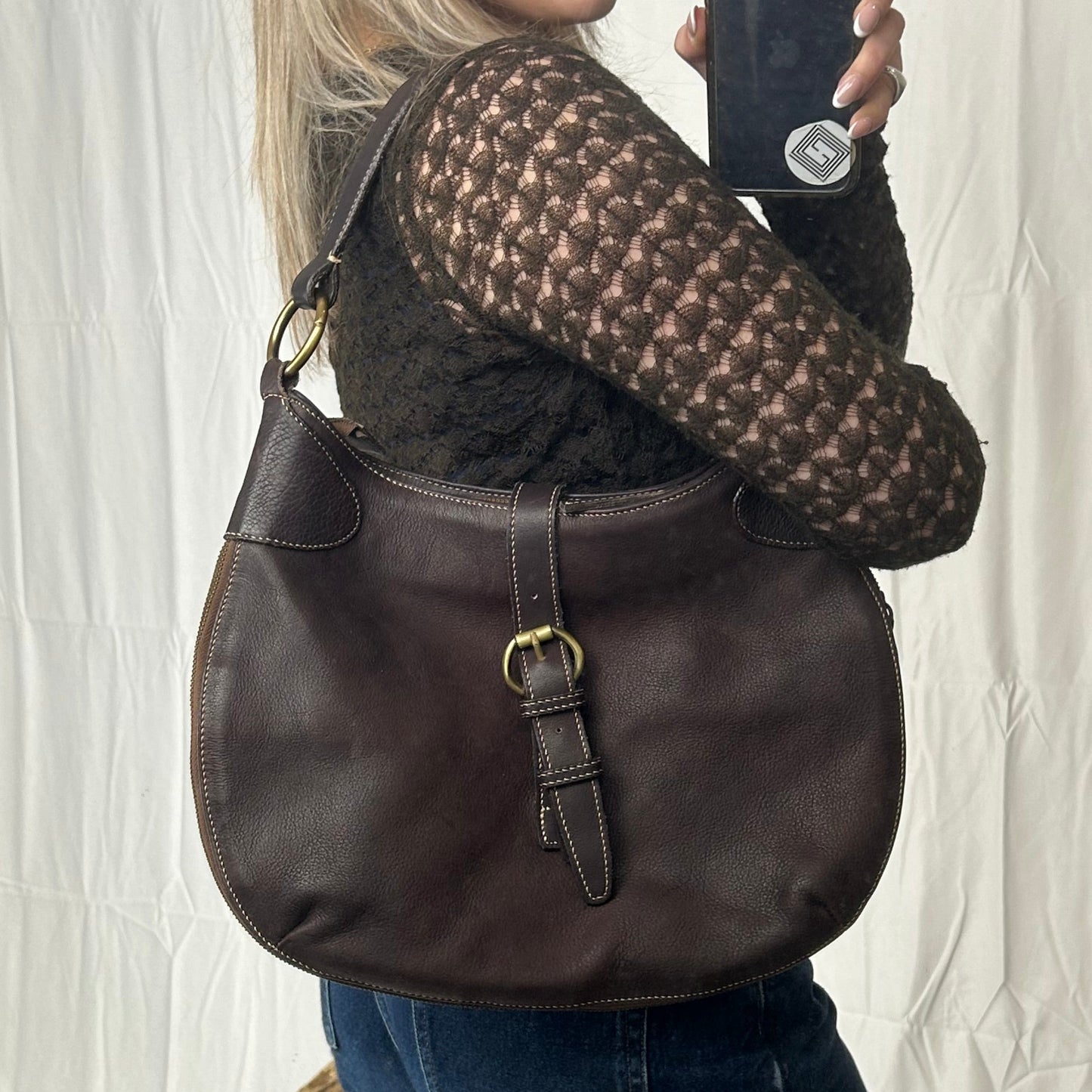 Vintage y2k style brown leather shoulder bag