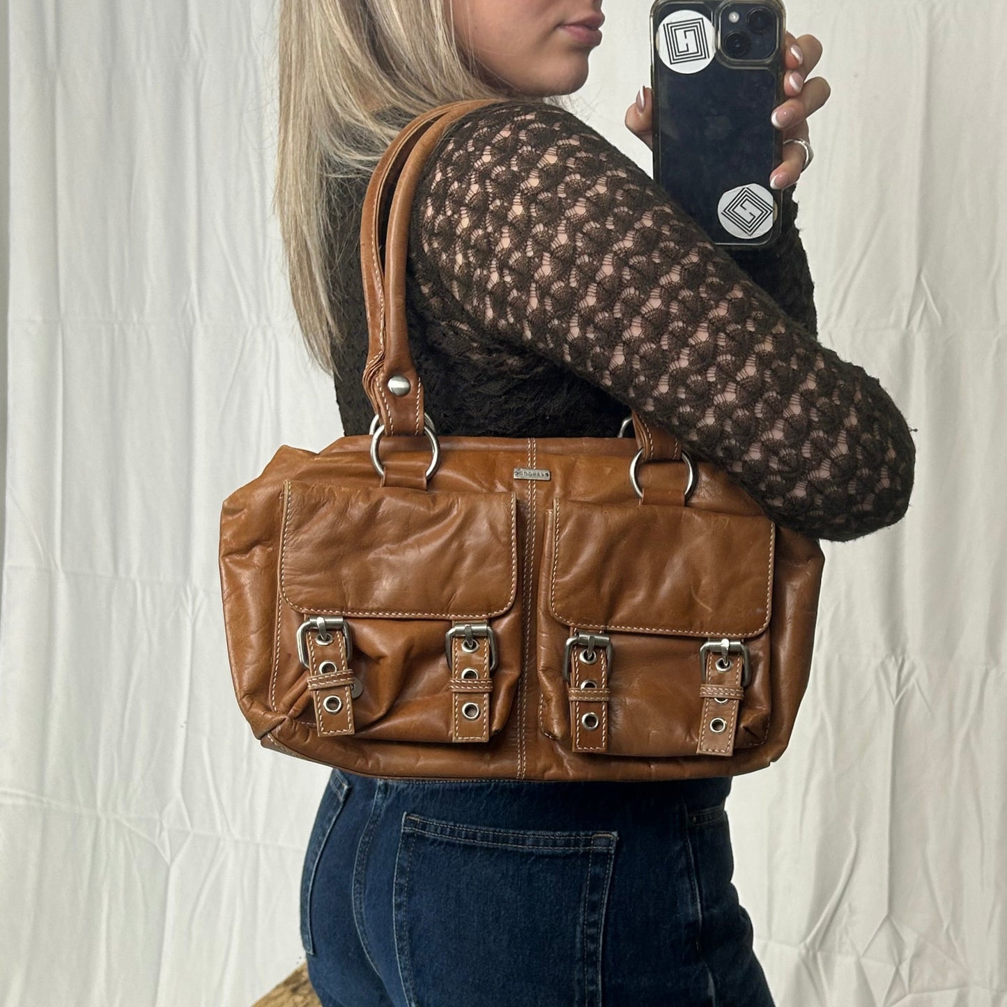 Vintage y2k style brown leather shoulder bag