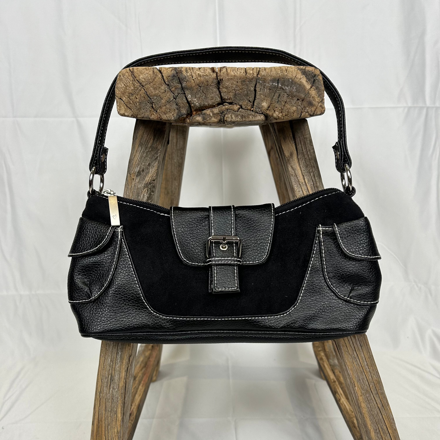 Vintage y2k style black faux leather shoulder bag