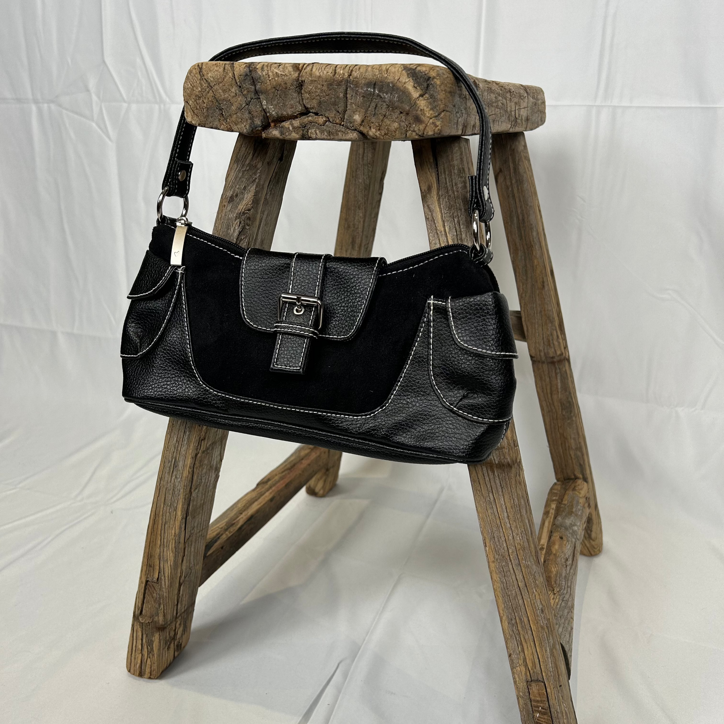 Vintage y2k style black faux leather shoulder bag