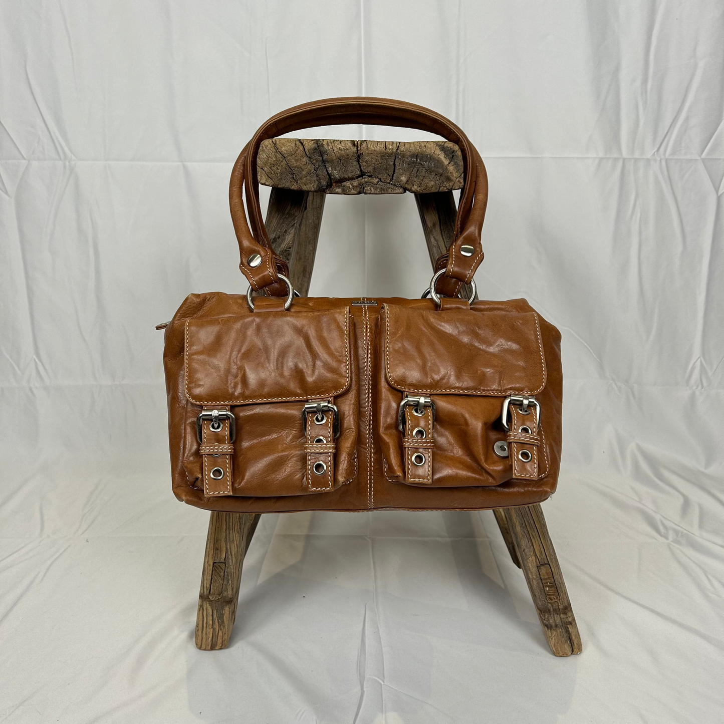 Vintage y2k style brown leather shoulder bag
