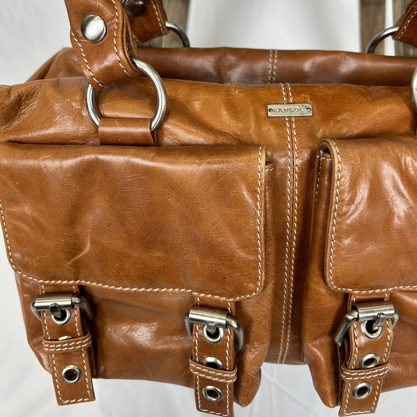 Vintage y2k style brown leather shoulder bag