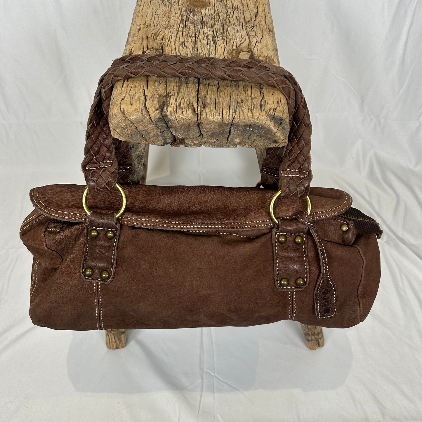 Vintage y2k style soft slouchy brown leather shoulder bag